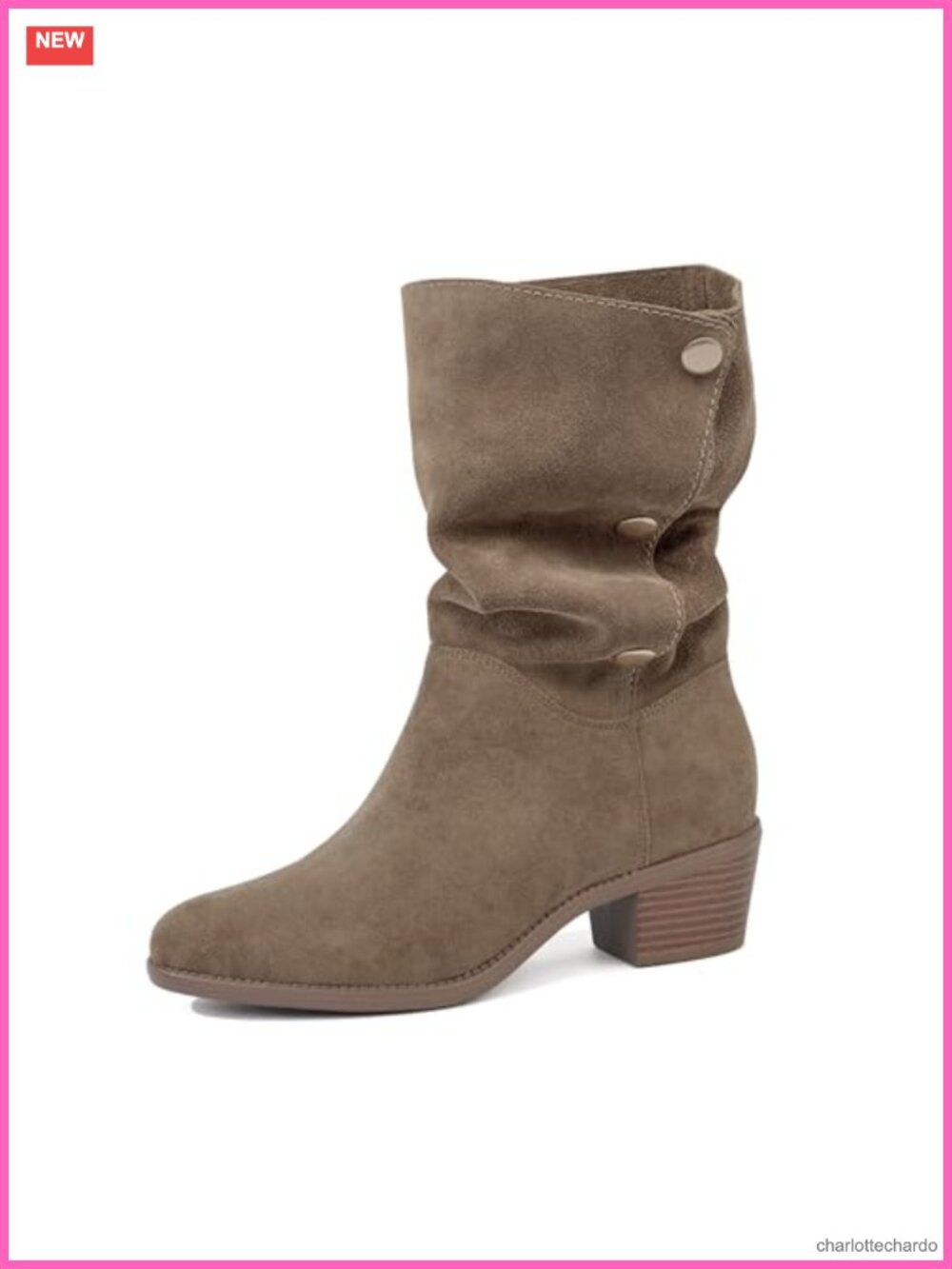 Women's Suede Mid-Calf Boots 3-Way Fold-Over Chunky Heel